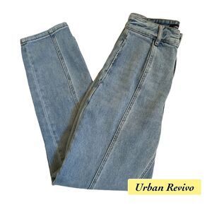 Urban Revival Light Wash Denim Jeans Hi Waisted Center Seam Straight Leg, Size 4